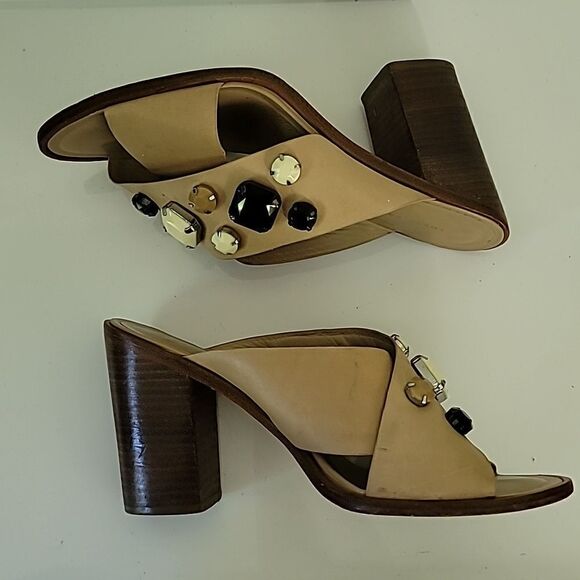 Loeffler Randall Women's Tan Etta Jeweled Block Heel Sandals - Picture 4 of 8